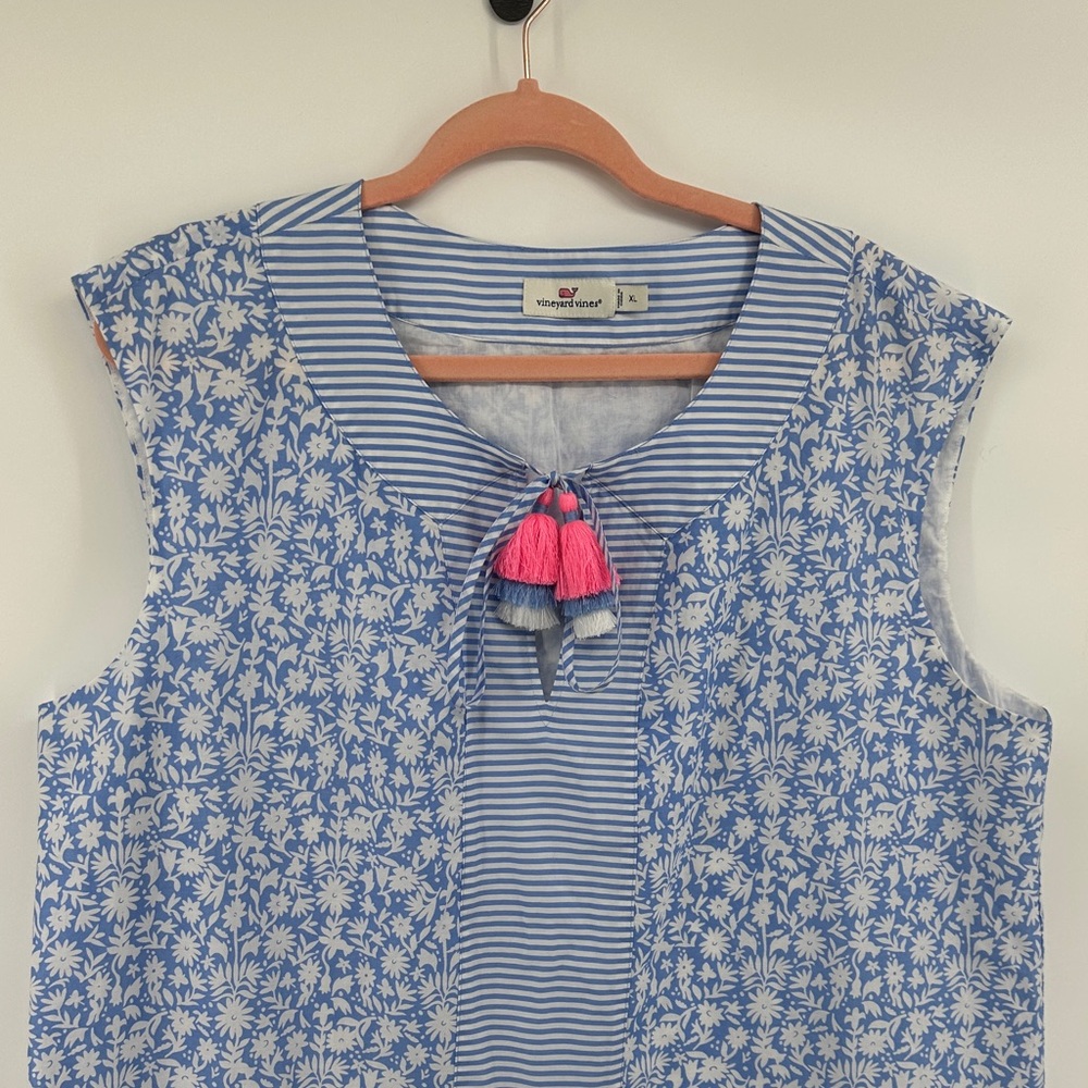 Vineyard Vines Coastal Bohemian Floral Nautical Inspired Blue&White Dress SZXL - Picture 3 of 10